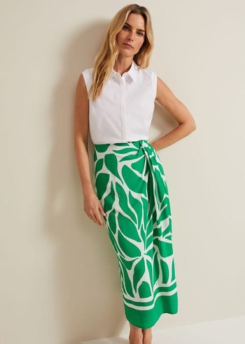 Phase Eight Presley Leaf Print Skirts Green USA | 9234871-CI